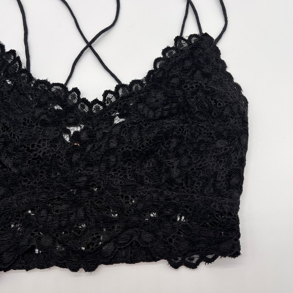FREE PEOPLE ONE Celine Lace Bralette Womens Small Black Strappy Flocked Velvet - Picture 7 of 15
